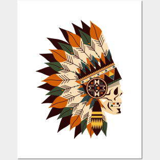 Indian Feather Headdress Tribal Skull Posters and Art